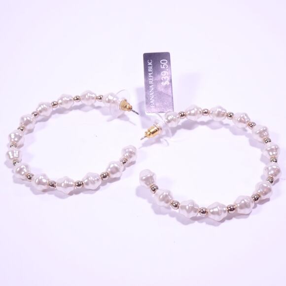 Banana Republic Women's Fresh Water Pearl Bead Hoop Earrings NWT 39 - Picture 6 of 6